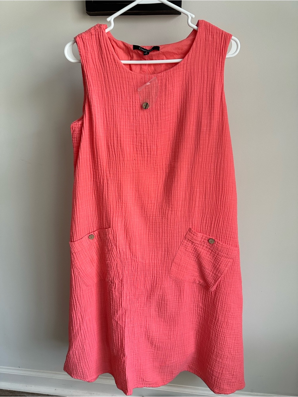 Chadwicks Coral Pink Cotton Gauze Sleeveless Shift‎ Pocket Dress Size S Small